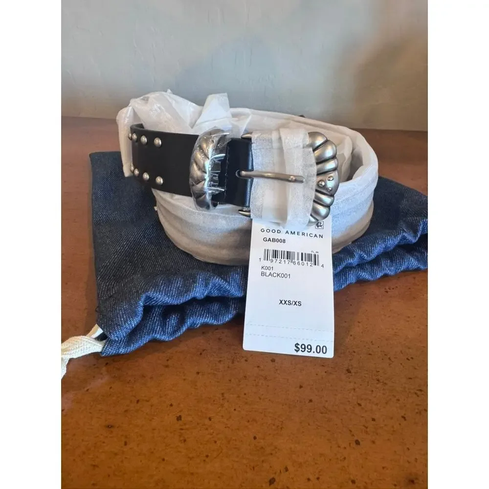 Good American Wide Studded Western Belt Black NWT XXS/XS